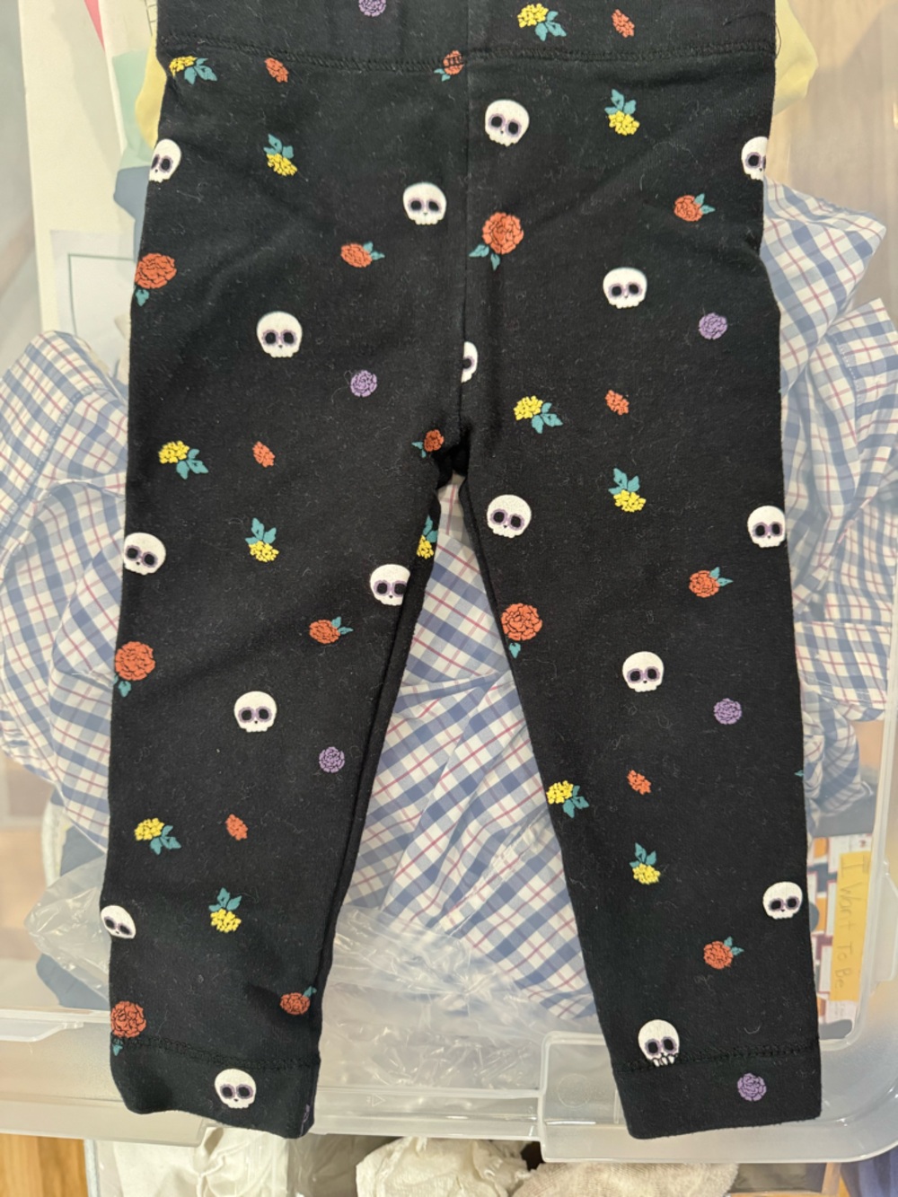 Black Leggings with Colorful Skull & Floral Print